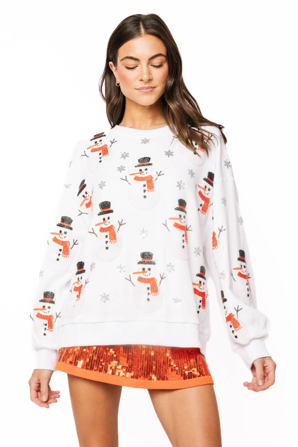 Sample White Scattered Beaded Snowman Sweatshirt