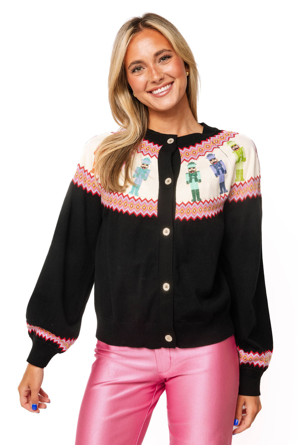 Sample Black Multi Rainbow Nutcracker Knit Cardigan