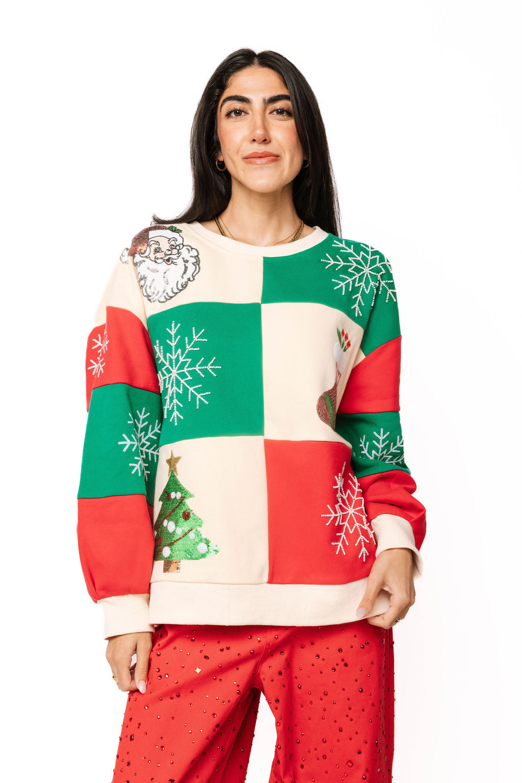 Sample Multi Colorblock Christmas Icons Sweatshirt