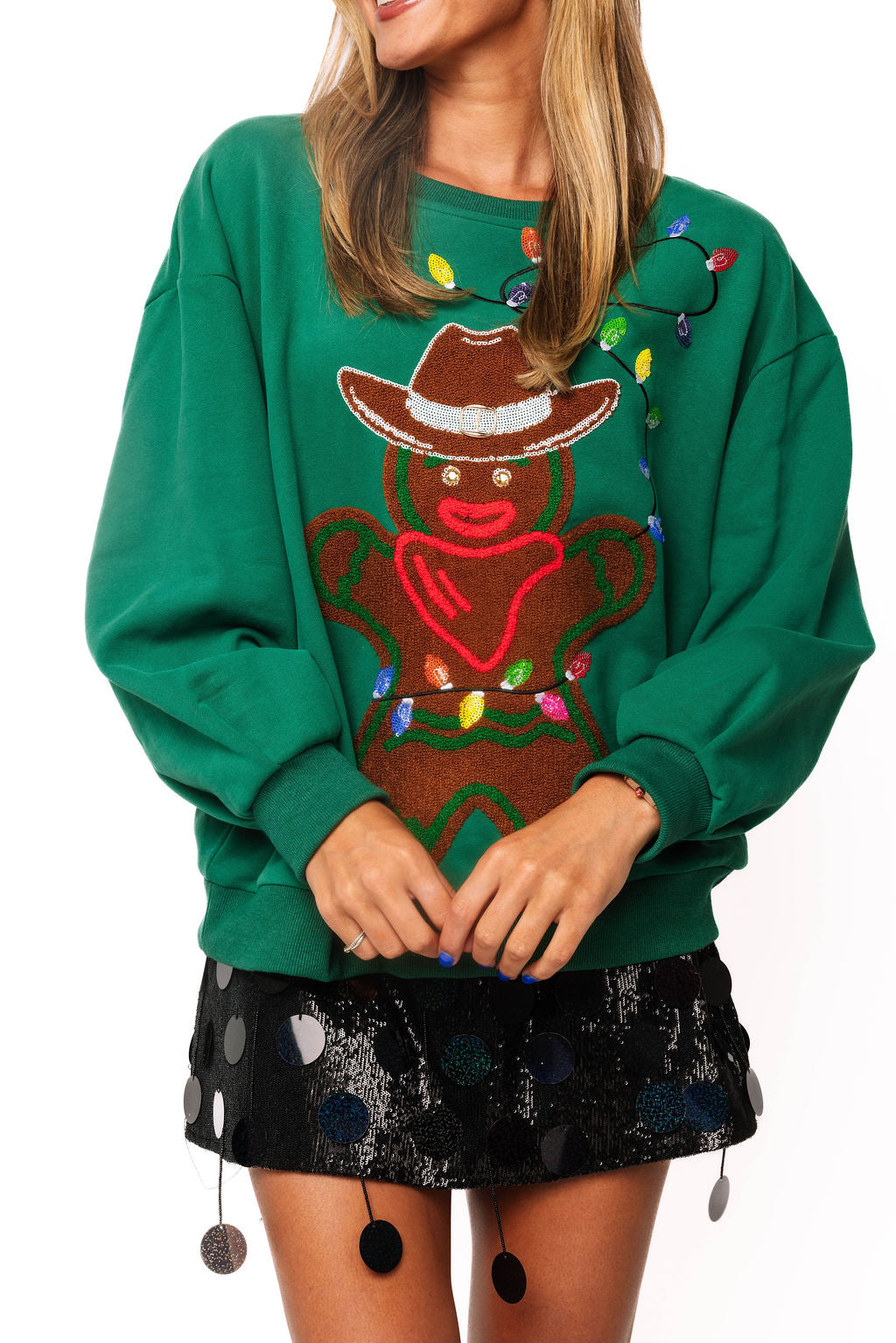Dark Green Lassoing Gingerbread Man Sweatshirt