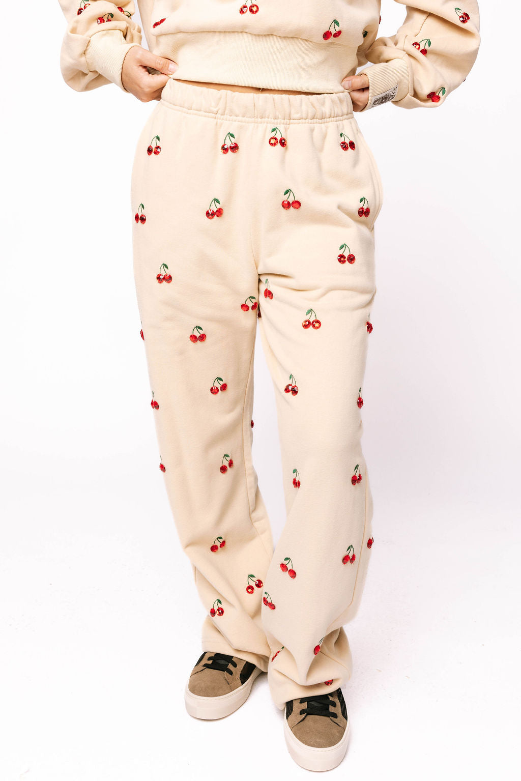 Tan Jeweled Cherry Sweatpant