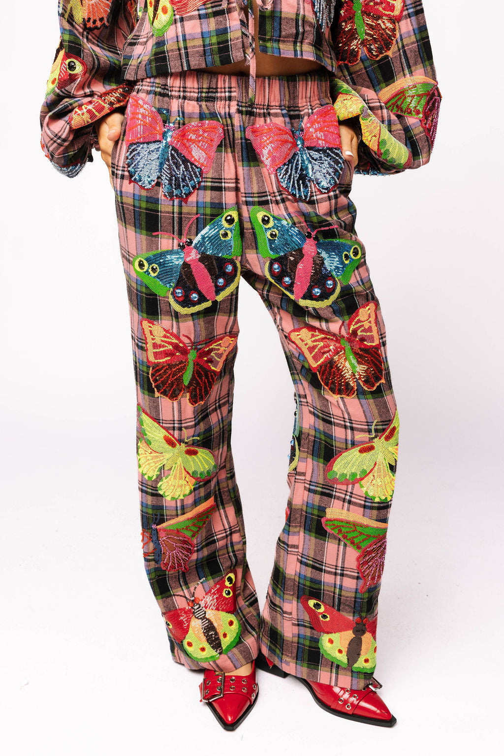 Sample Multi Plaid Neon Butterfly Cotton Pant