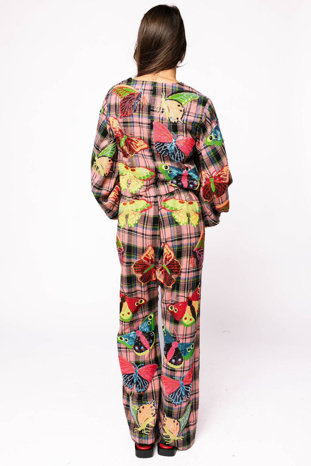 Sample Multi Plaid Neon Butterfly Cotton Pant