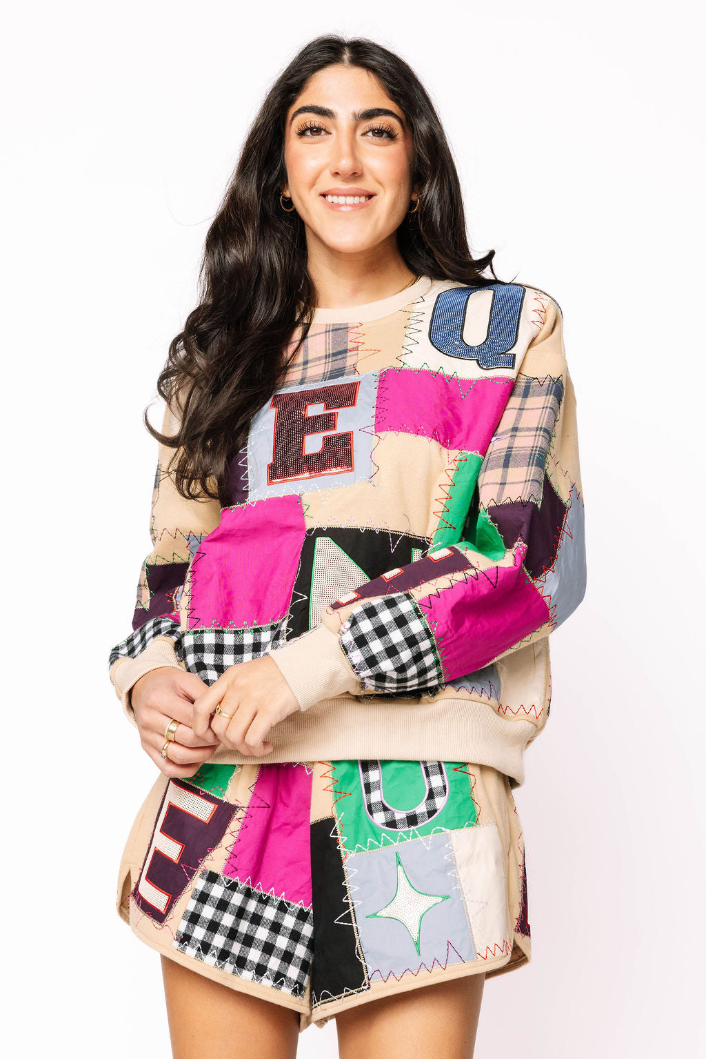 Beige Multi Queen Patchwork Sweatshirt