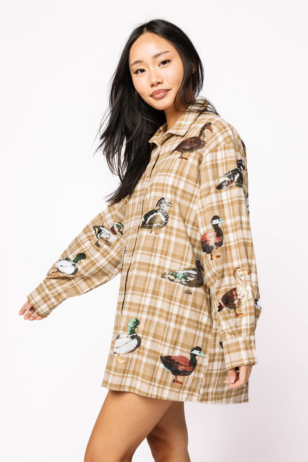 Brown Plaid Duck Button Up Dress