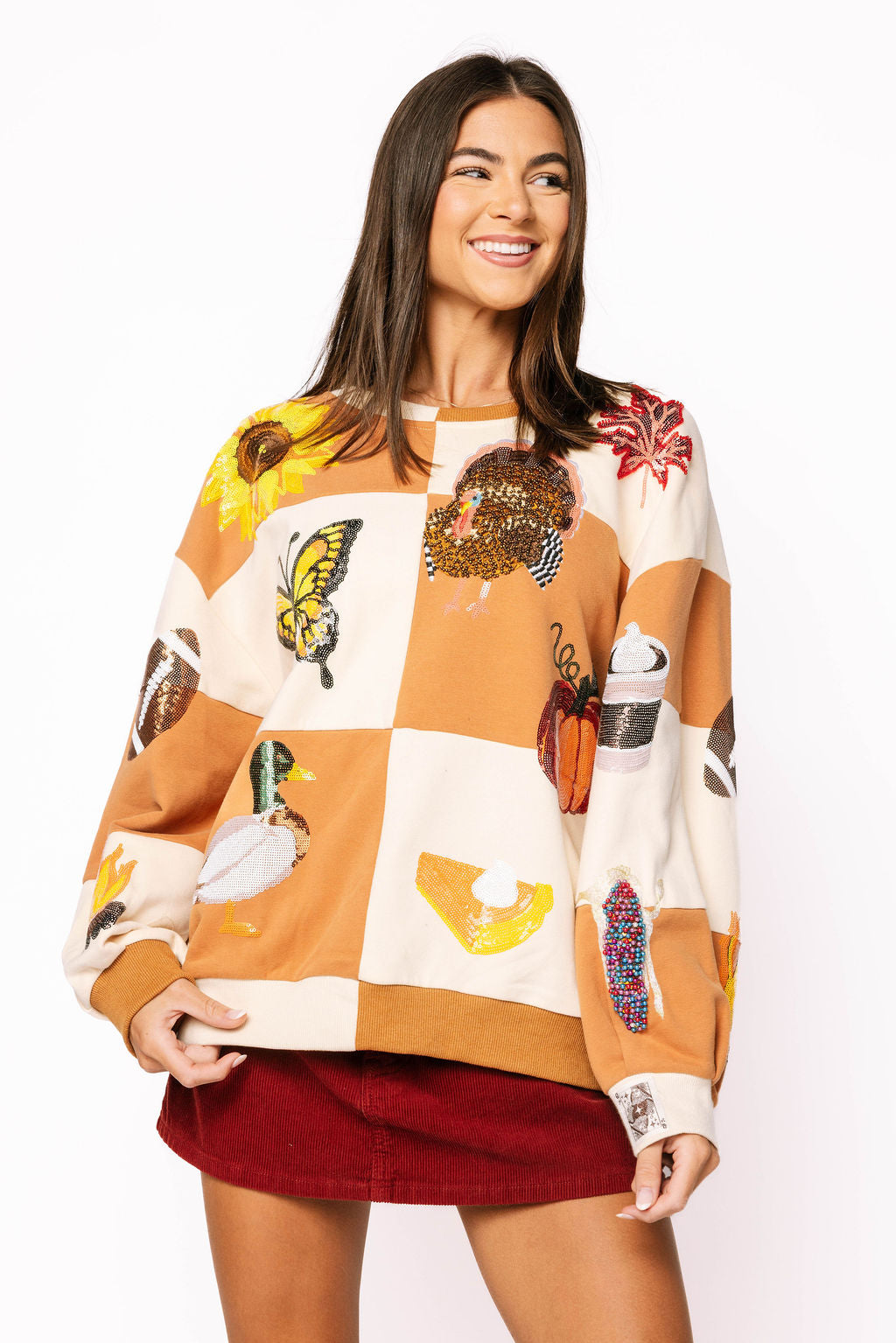 Brown & Ivory Checkered Fall Icon Sweatshirt