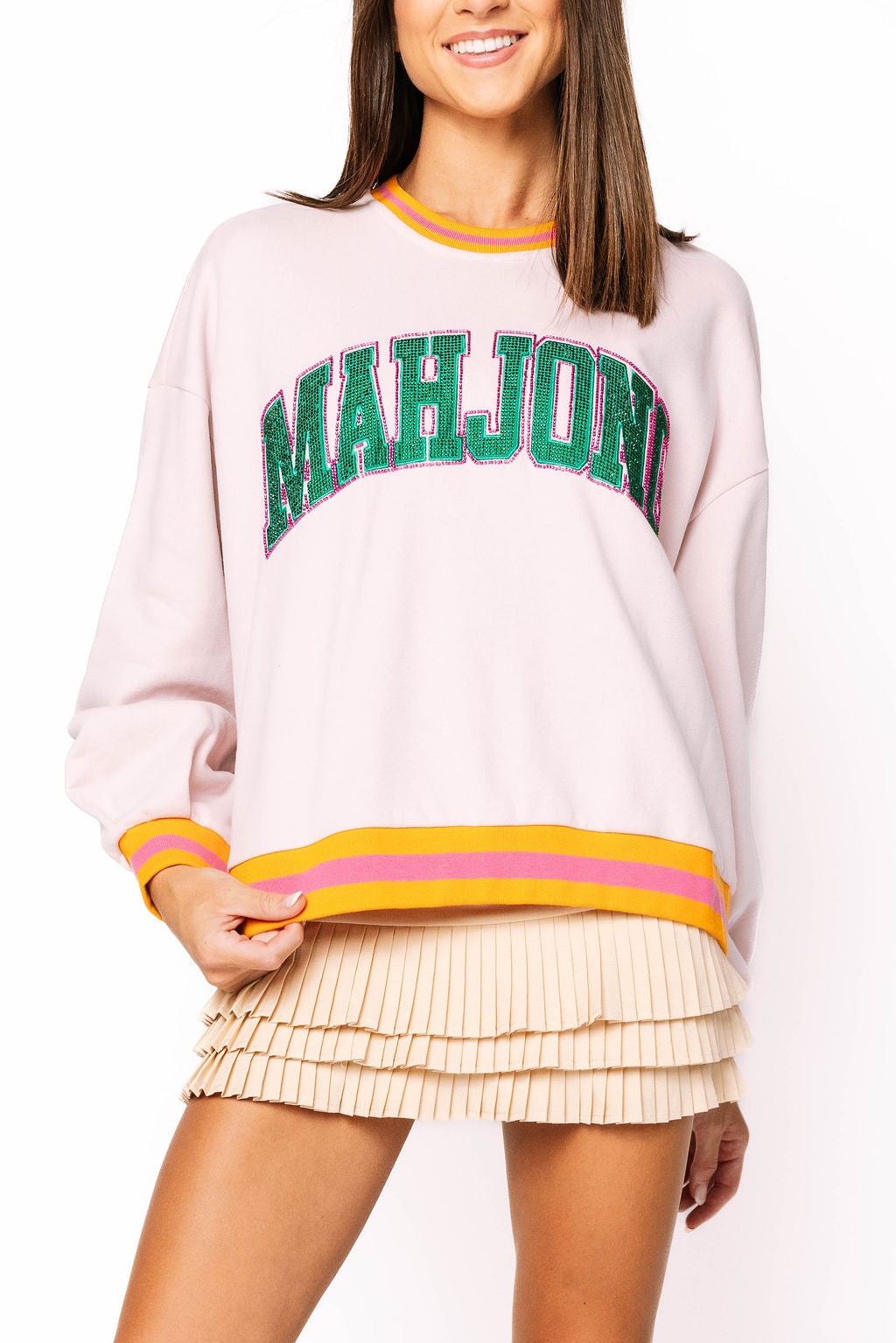 Pink, Orange & Green Rhinestone 'Mahjong' Sweatshirt