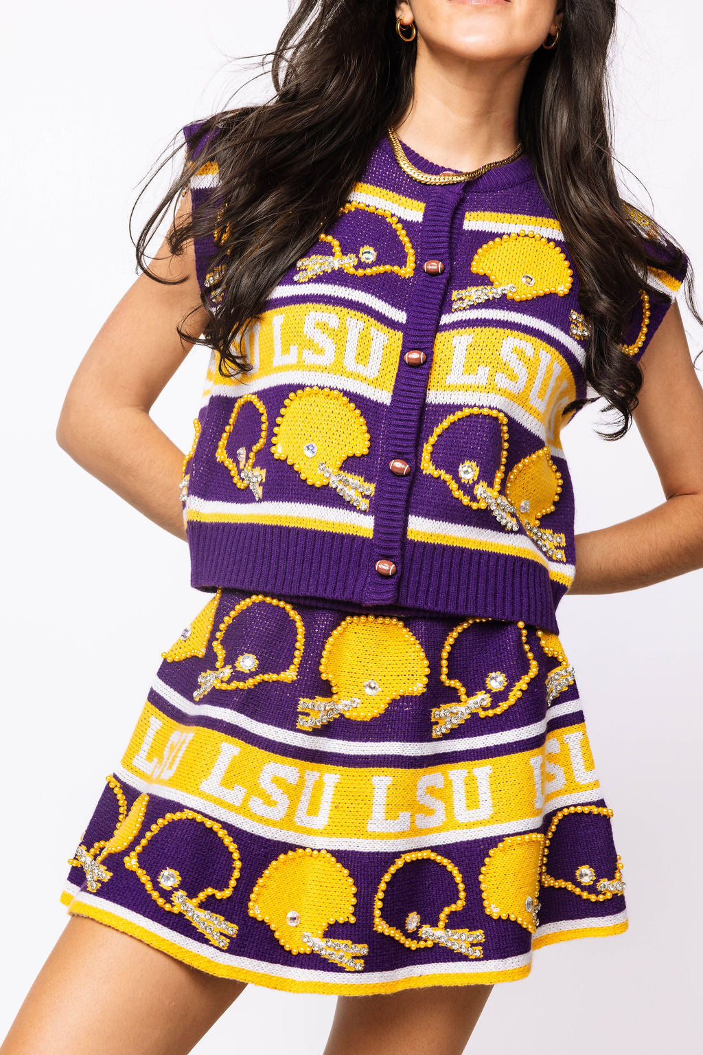 Licensed LSU Vintage Football Helmet Stripe Button Up Vest