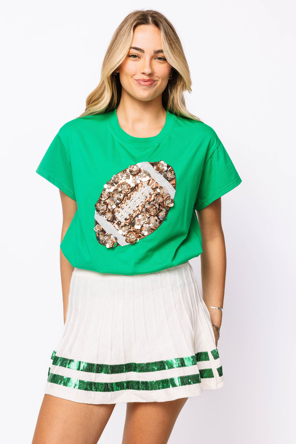 SAMPLE - White & Green Pleated Cheerleader Skirt