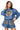 Denim Cotton Ruffle Tiger Patch Button Up Long Sleeve Top