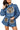 Denim Cotton Ruffle Tiger Patch Button Up Long Sleeve Top