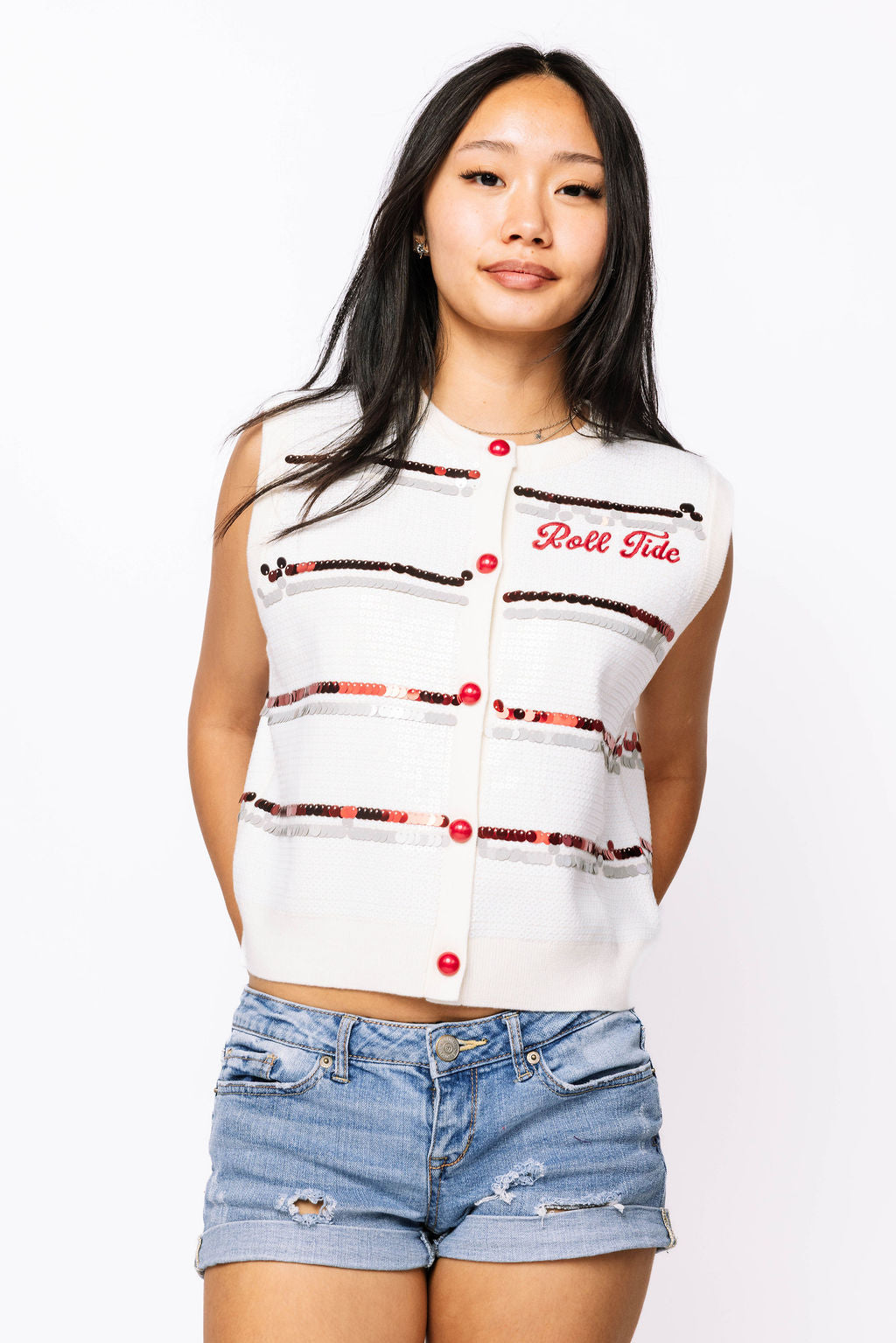 Licensed Sample - Alabama Full Sequin Skinny Stripe Vest