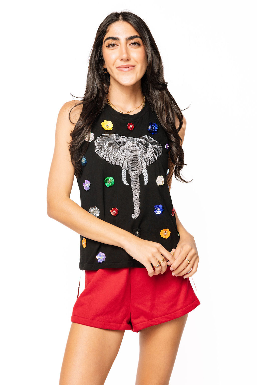 SAMPLE - Crimson Sweatshirt Shorts with White Sequin Side Stripe