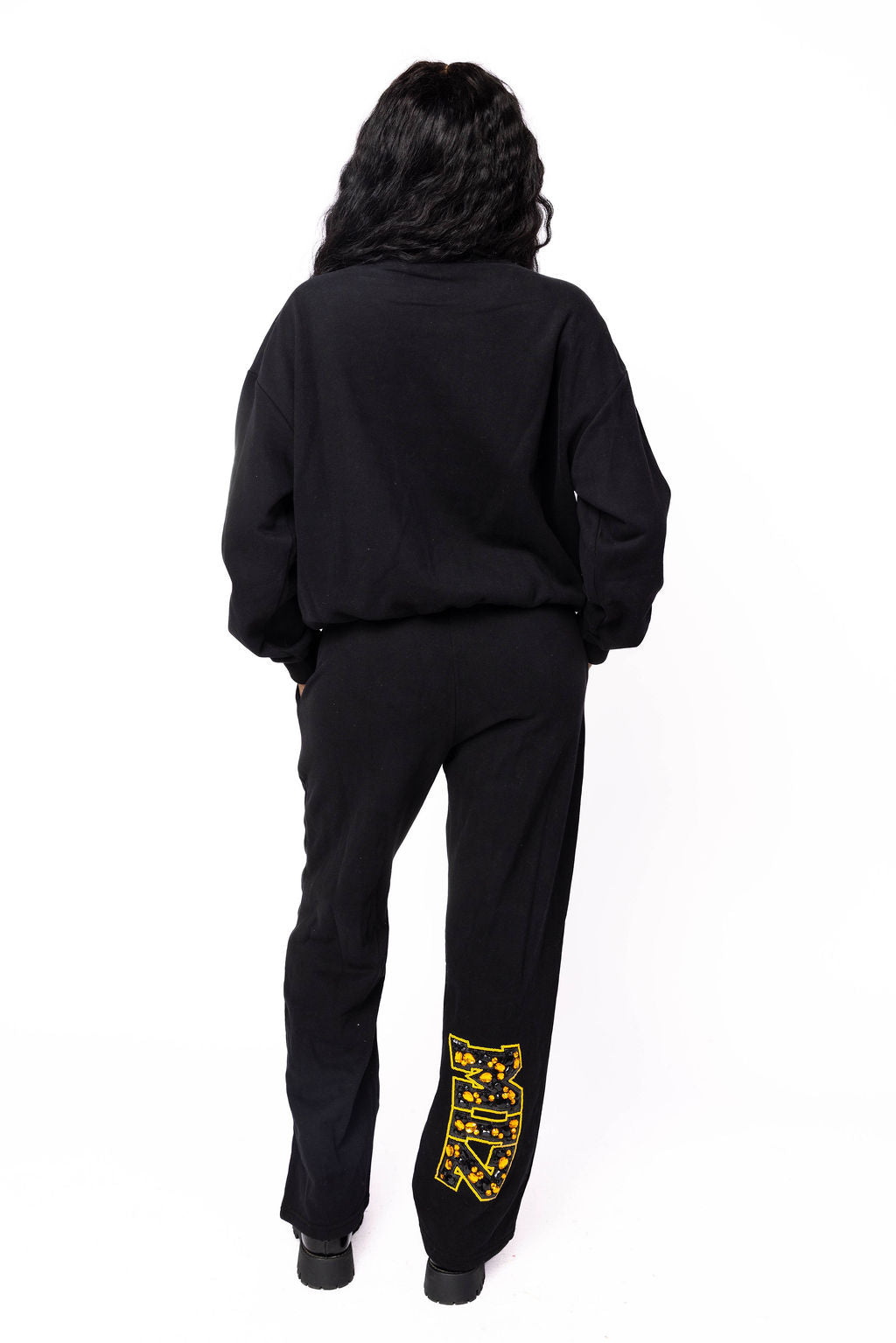 Licensed Sample - MIZZOU Black W/ Multi Jewel Letter Sweatshirt/Pant SET