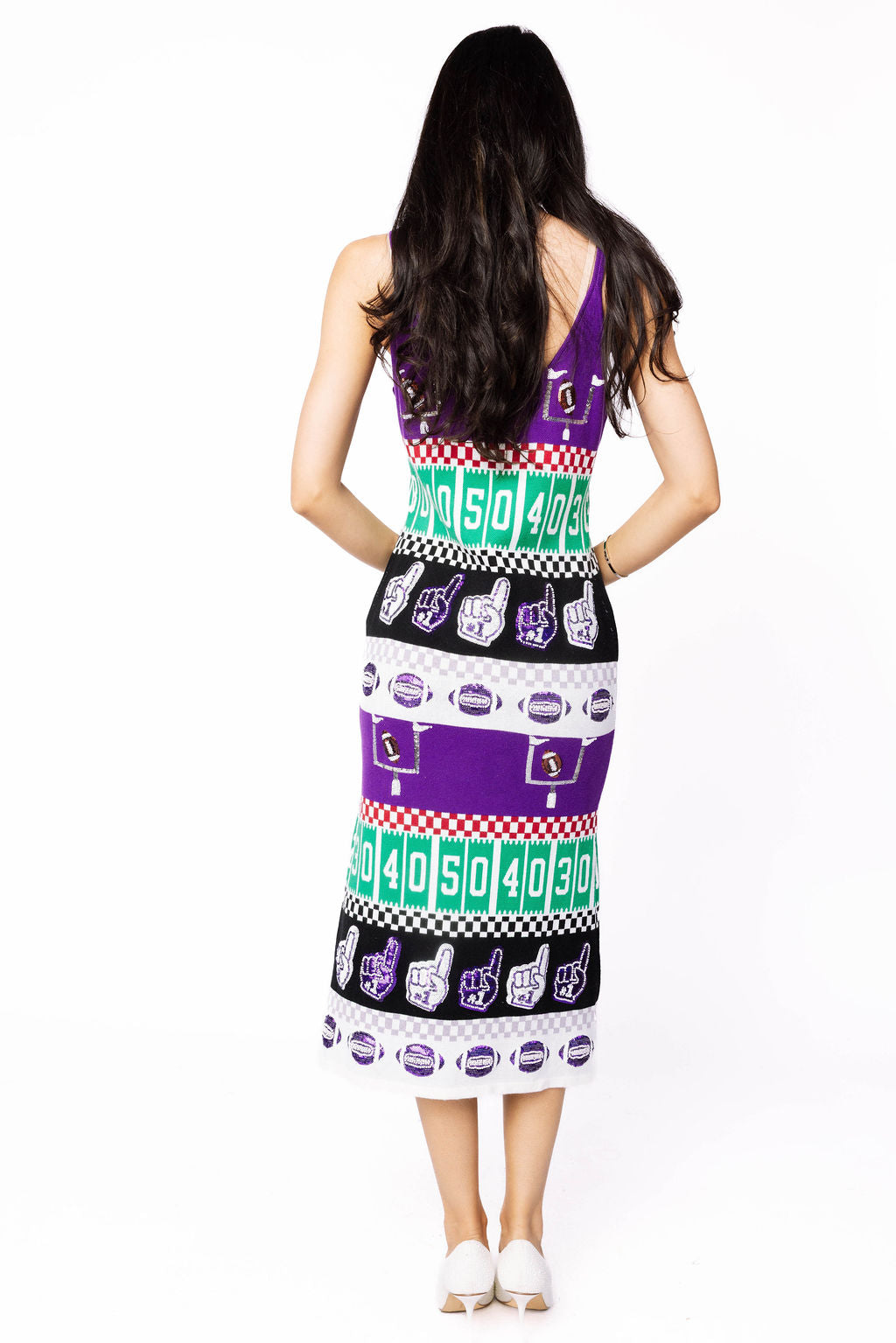 SAMPLE - Purple & White Colorblock Football Icon Knit Midi Dress