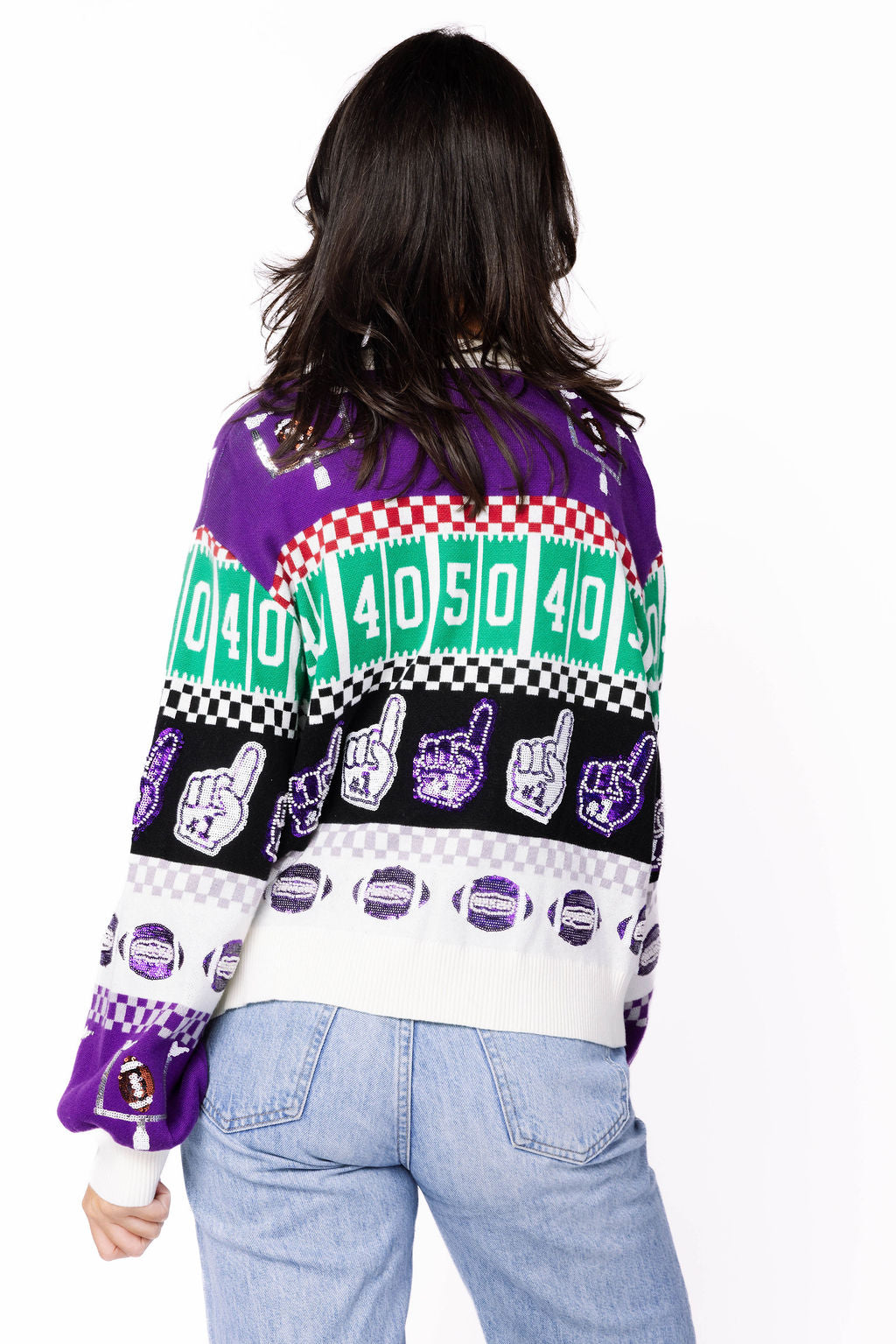 SAMPLE - Purple & White Colorblock Football Icon Cardigan