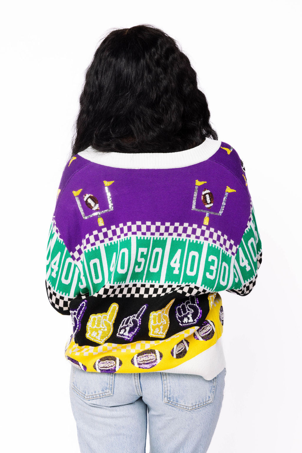 SAMPLE - Purple & Yellow Colorblock Football Icon Cardigan