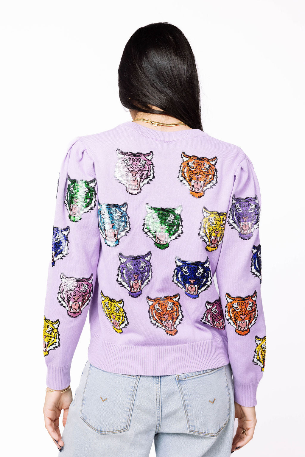 SAMPLE - Lavender Multi Tiger Head Long Sleeve Sweater