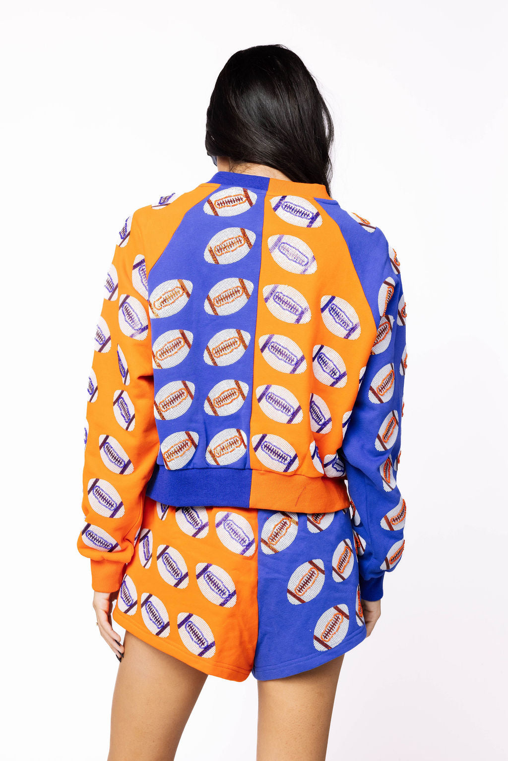SAMPLE - Royal & Orange Colorblock Football Sweatshirt and Shorts Set