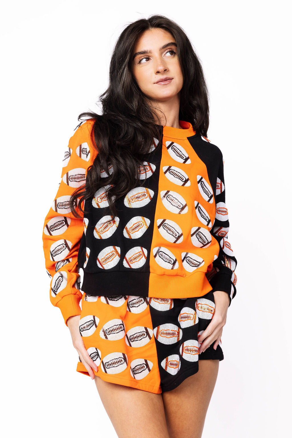 SAMPLE - Orange & Black Colorblock Football Sweatshirt and Shorts Set