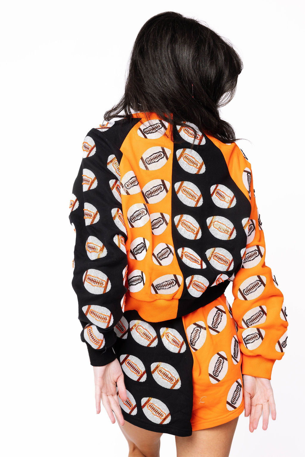 SAMPLE - Orange & Black Colorblock Football Sweatshirt and Shorts Set