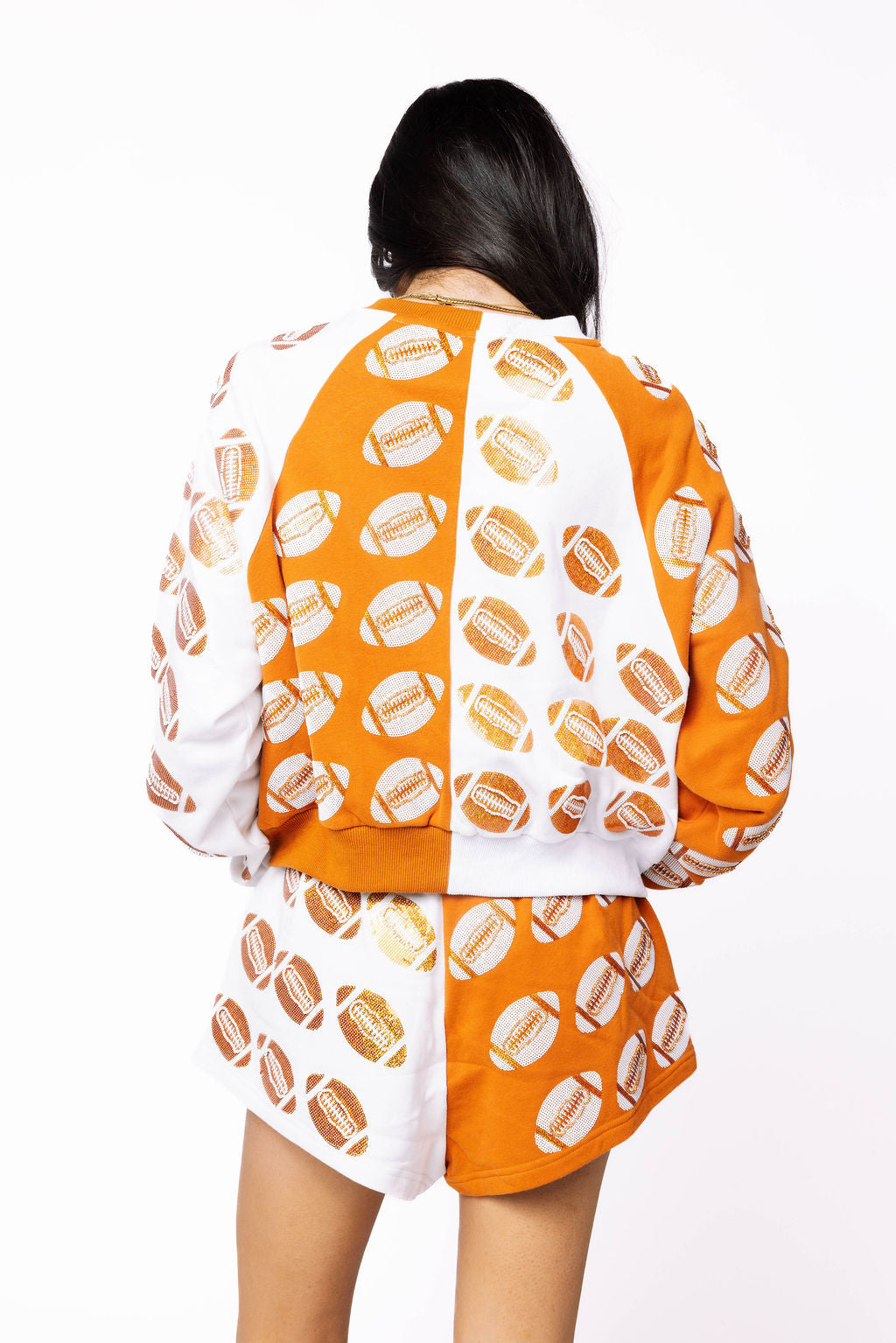 SAMPLE - Burnt Orange & White Colorblock Football Sweatshirt and Shorts Set