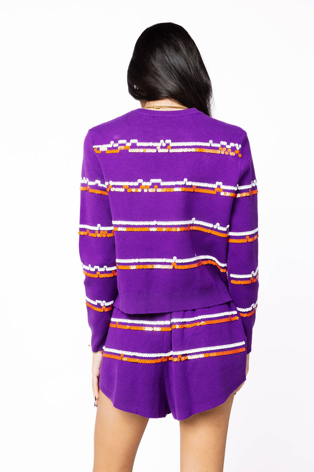 Licensed Sample - Clemson Full Sequin Skinny Stripe Cardigan/Short SET