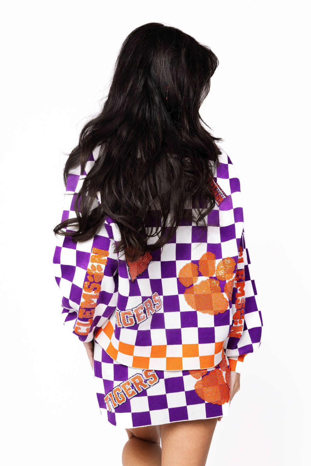 Licensed Sample - Clemson Checkered Team Icons Cardigan & Skirt Set