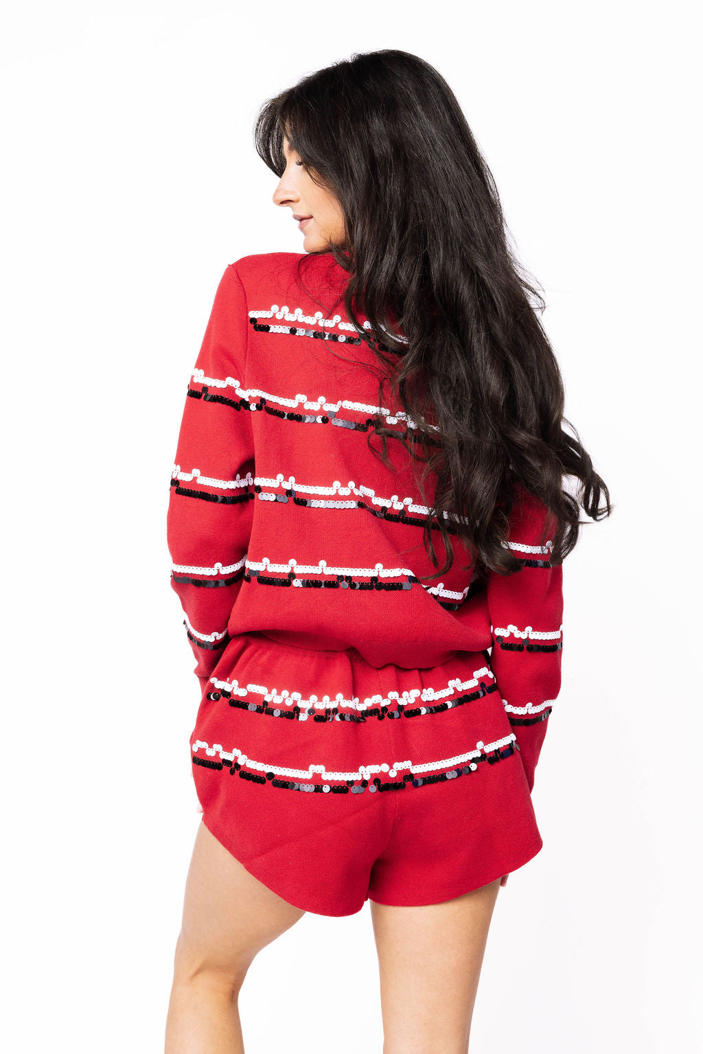 Licensed Sample - Arkansas Full Sequin Skinny Stripe Cardigan/Short