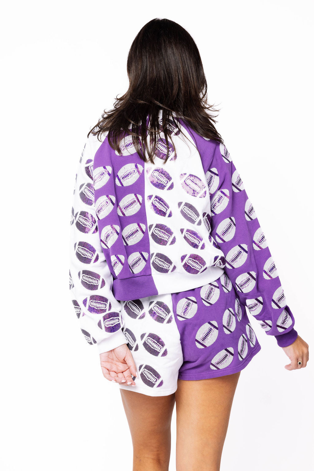 SAMPLE - Purple & White Colorblock Football Sweatshirt and Shorts Set
