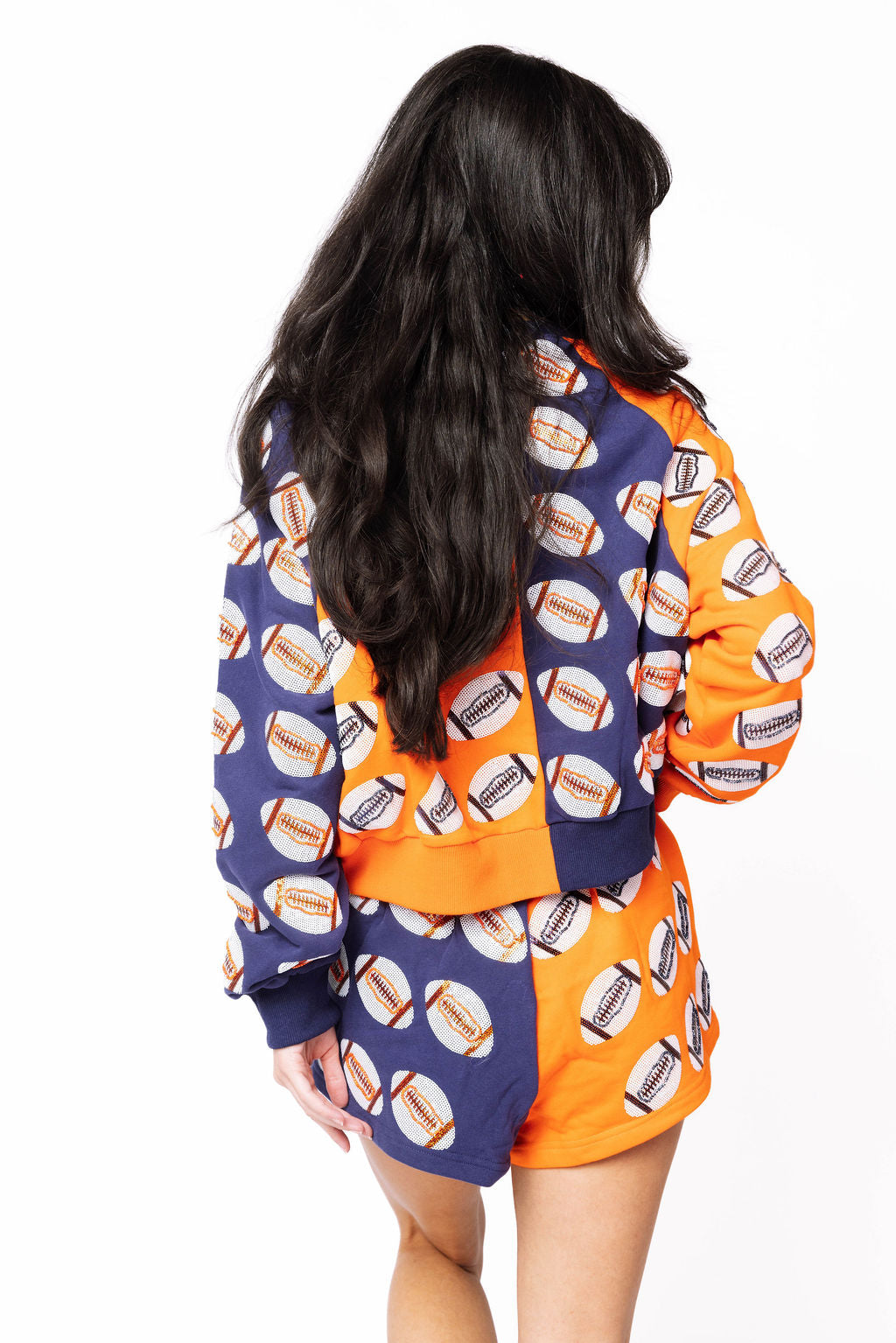 SAMPLE - Orange & Navy Colorblock Football Sweatshirt and Shorts Set