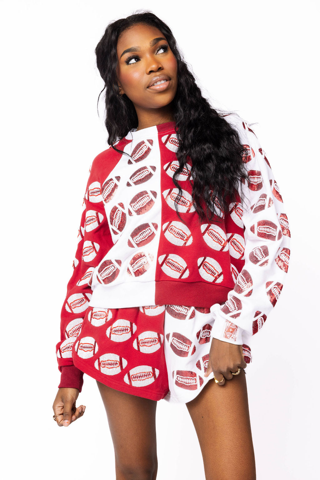 SAMPLE - Crimson & White Colorblock Football Sweatshirt and Shorts Set