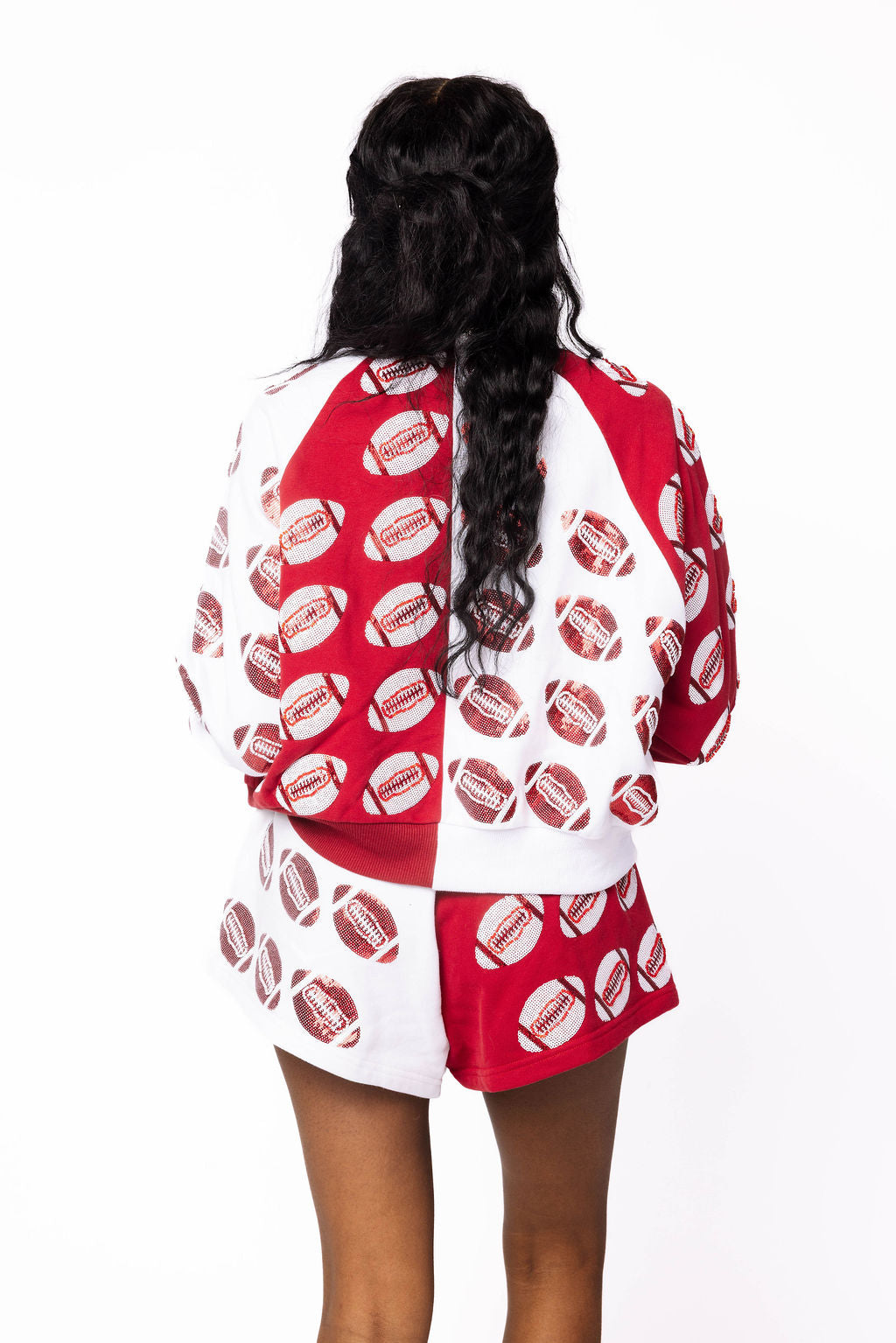 SAMPLE - Crimson & White Colorblock Football Sweatshirt and Shorts Set