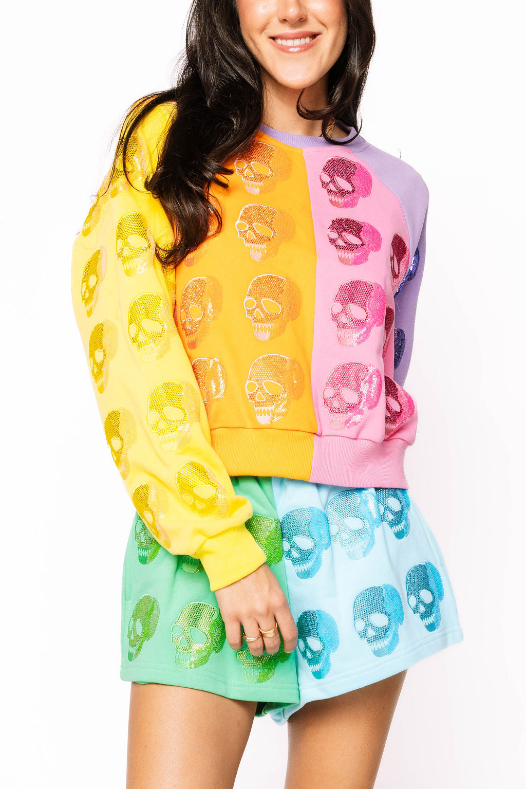Colorblock Multi Skull Short