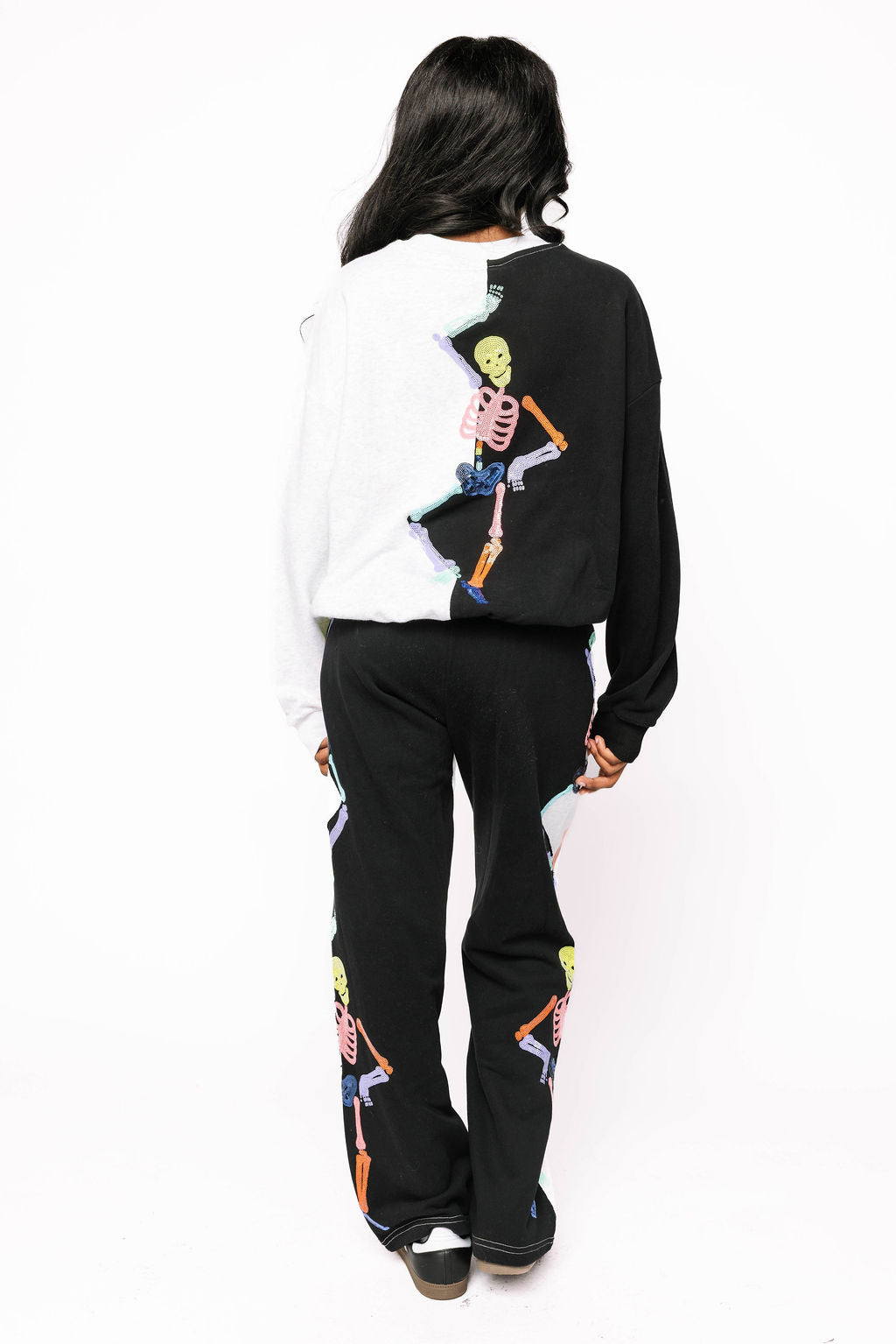 Black & Grey Colorblock Multi Skeleton Pant