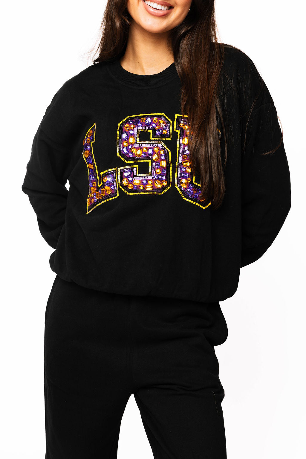Licensed LSU Black with Multi Jewel Letter Sweatshirt