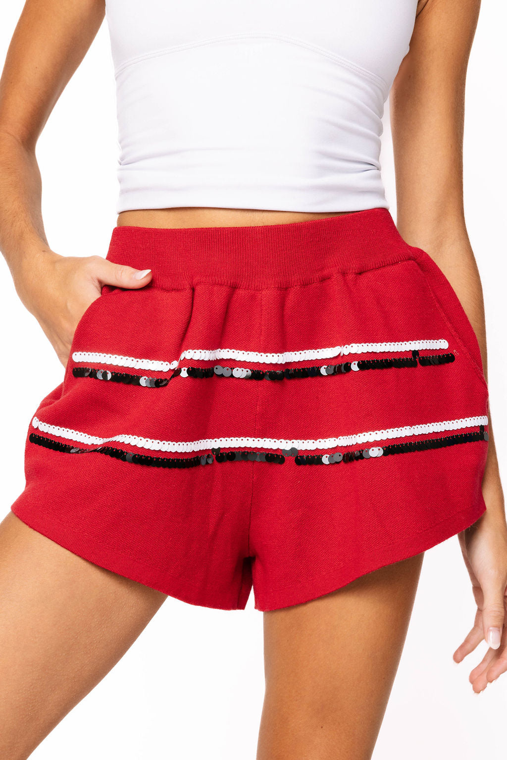 Sample - Garnet, White & Black Skinny Stripe Shorts
