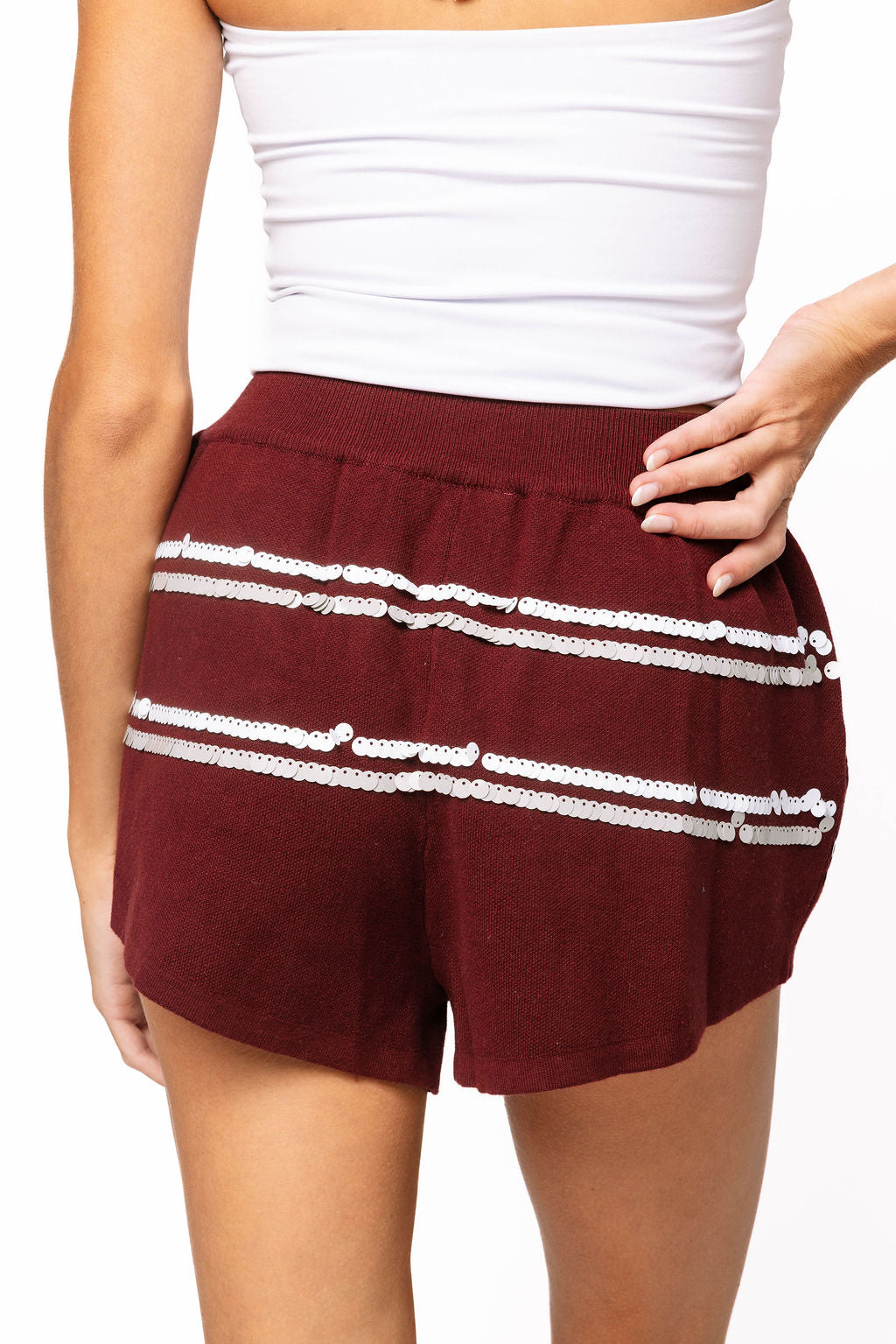 Sample - Maroon, White & Grey Skinny Stripe Shorts