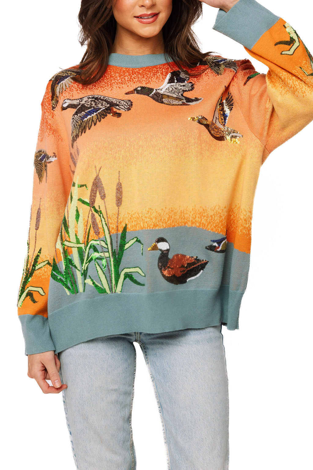 Ducks Flying Sunrise Sweater