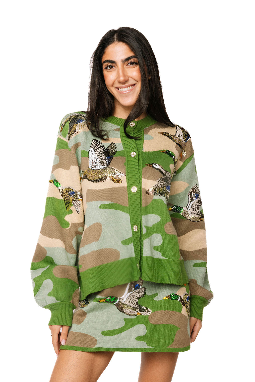 Green Camo Ducks Flying Cardigan
