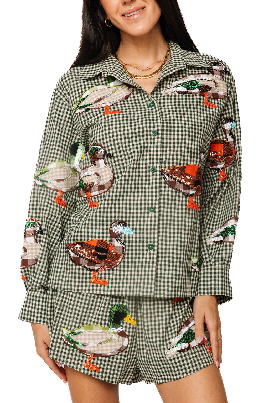 Black & White Gingham Duck Button Up Top