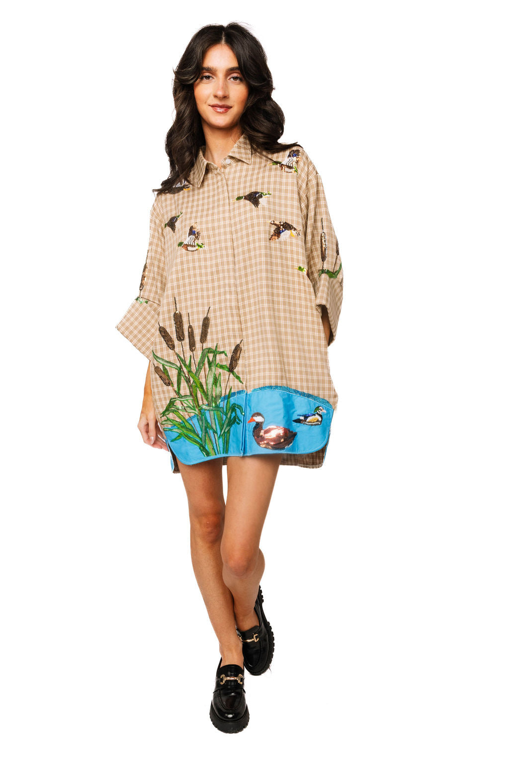 Plaid Ducks in a Pond Button Up Dress