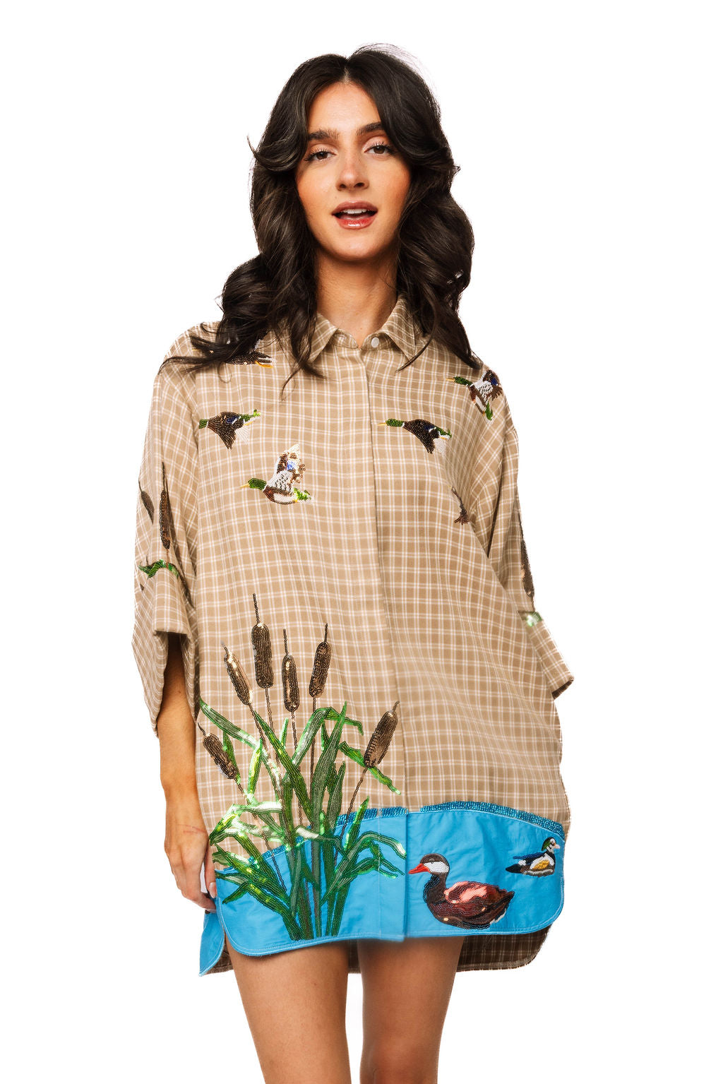 Plaid Ducks in a Pond Button Up Dress