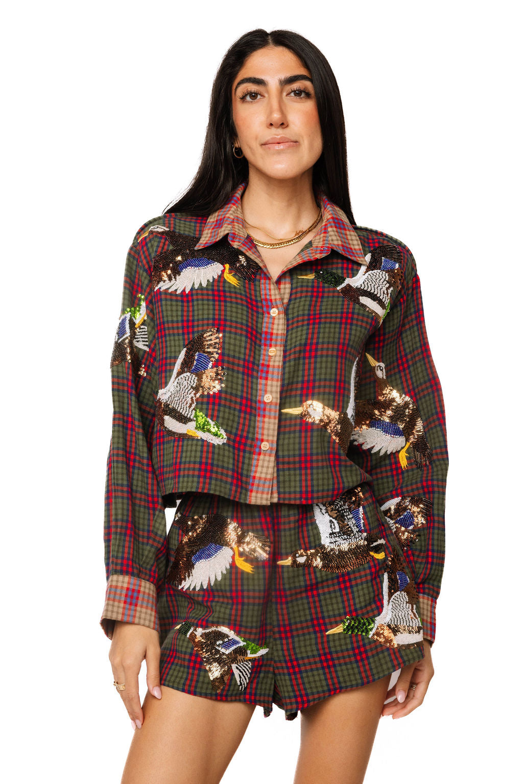 Multi Colorblock Plaid Duck Shorts