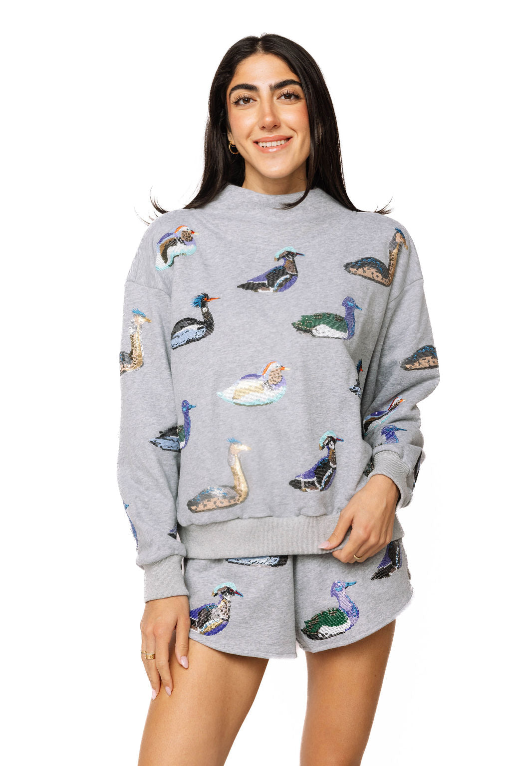 Dark Grey Multi Duck Mockneck Sweatshirt