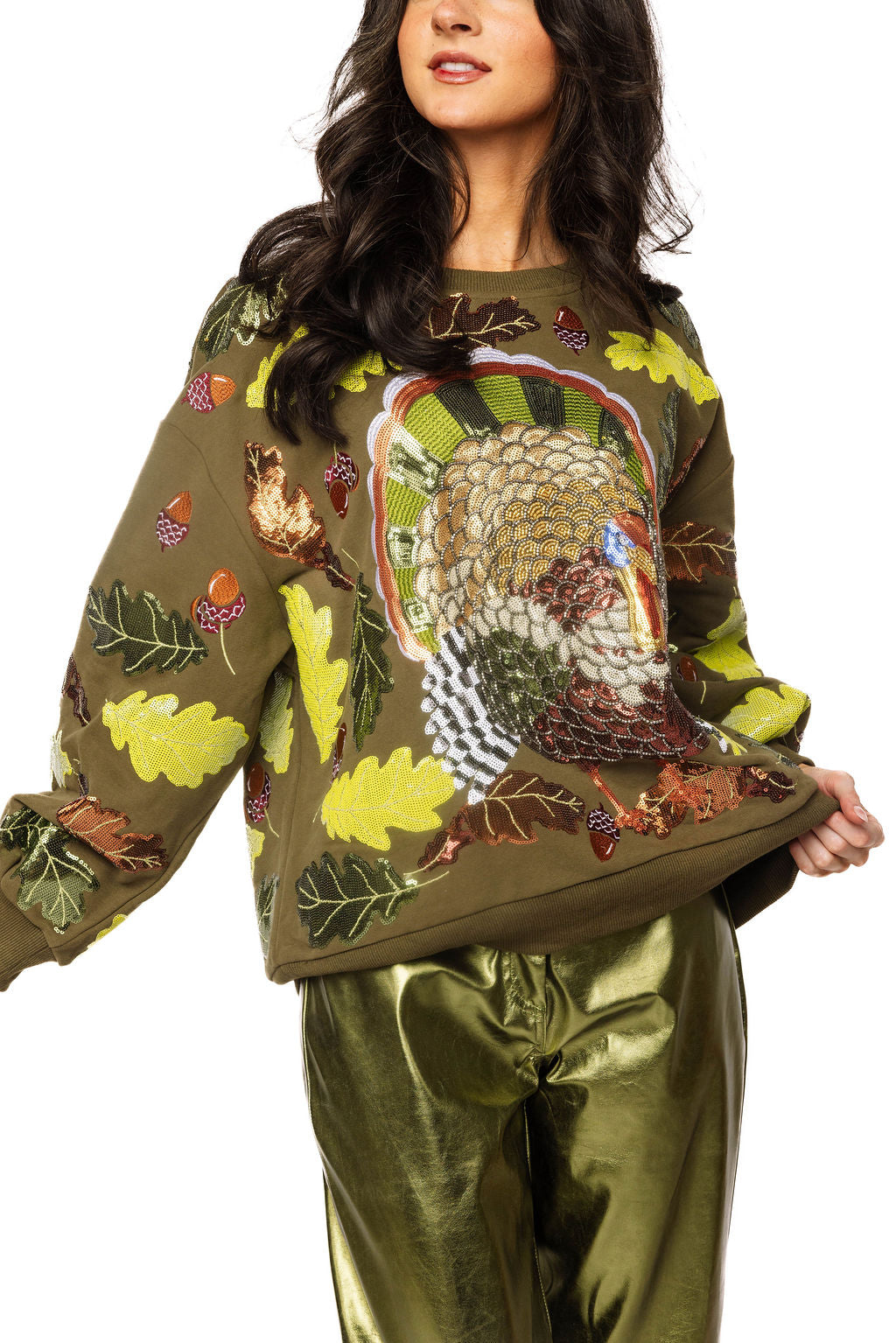 Olive Green Multi Turkey & Leaves Sweatshirt