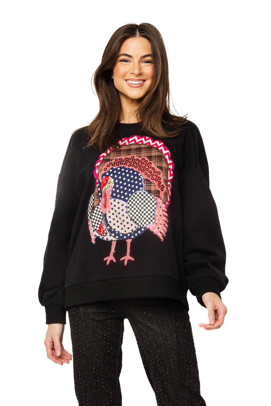 Black Patchwork Turkey Sweatshirt