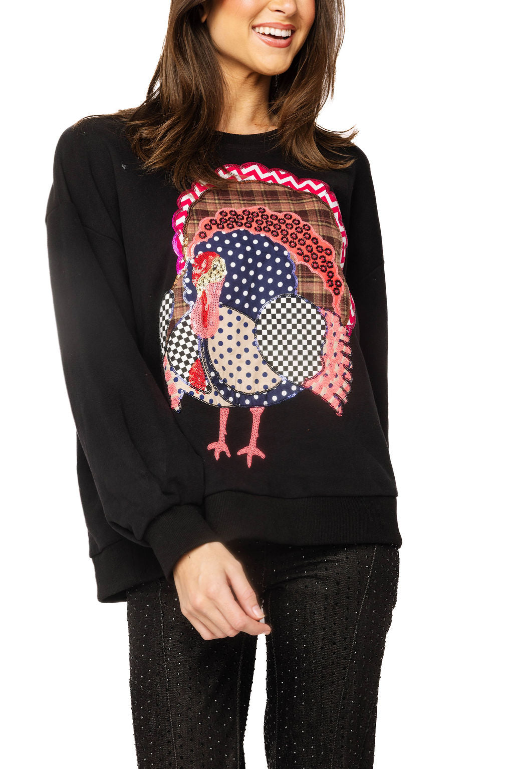 Black Patchwork Turkey Sweatshirt