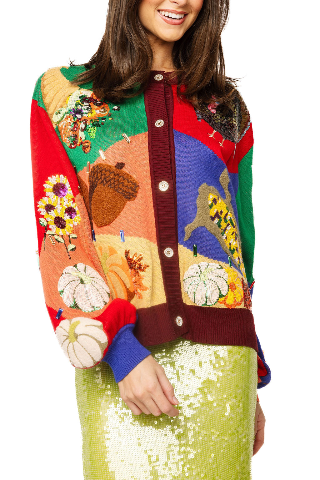 Colorblock Fall Icon Button Up Cardigan