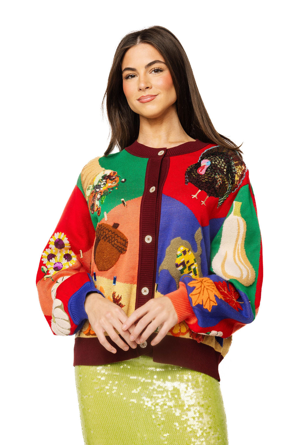 Colorblock Fall Icon Button Up Cardigan